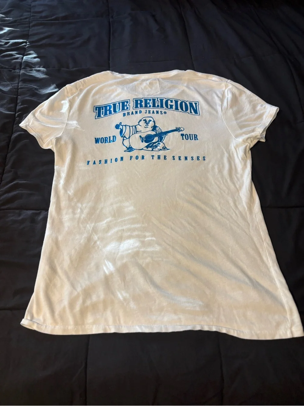 True Religion White Tee with Navy Graphic Logo